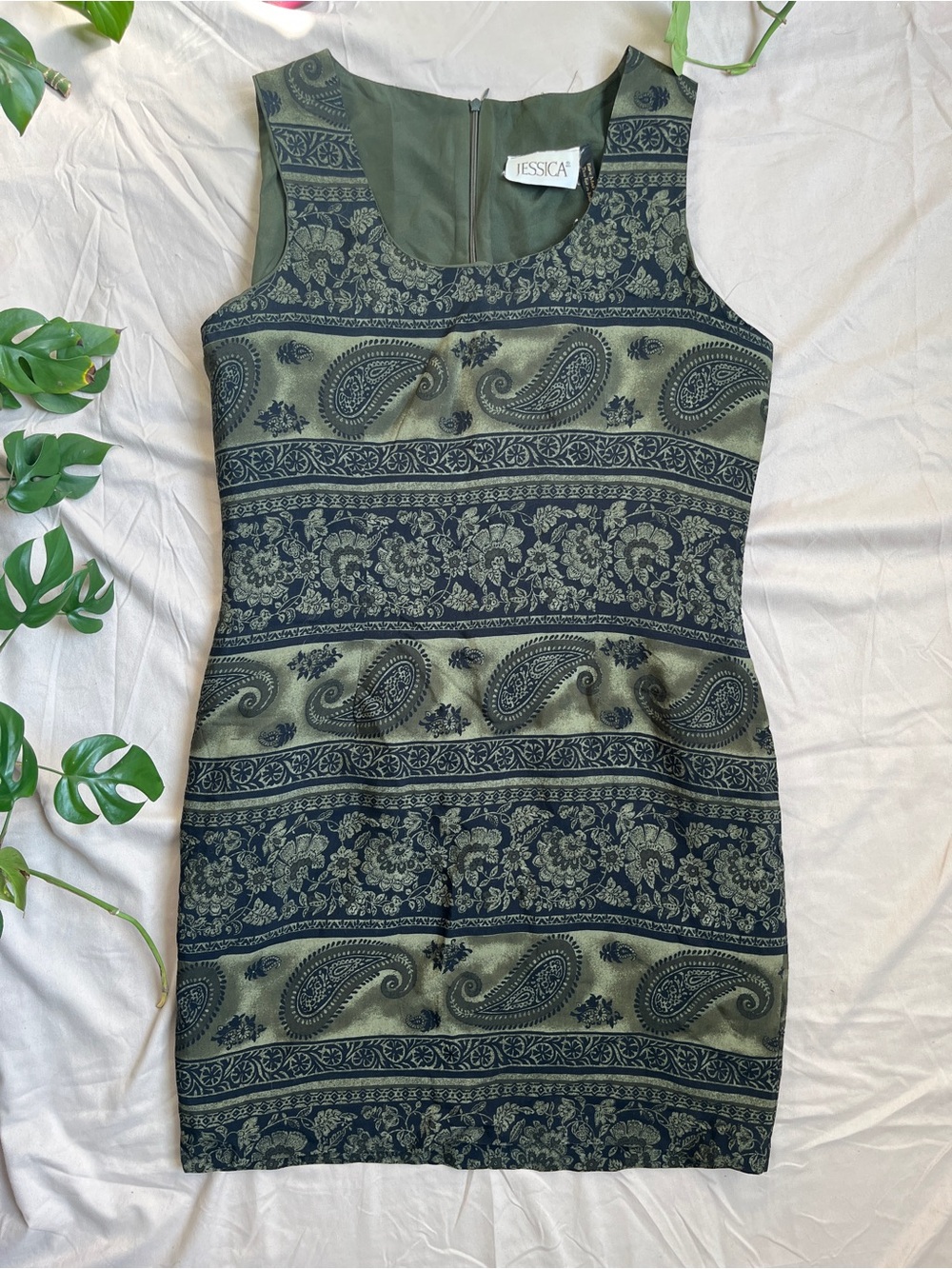 ✨ Vintage Olive Green Paisley Whimsigoth Dress